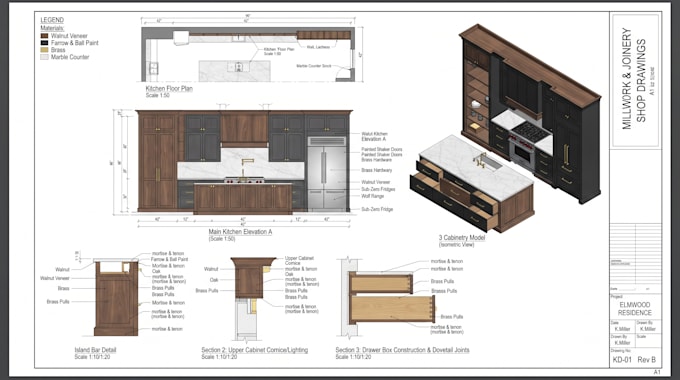 do millwork drawing, joinery drawing, and kitchen cabinet shop drawing