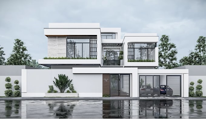 redesign proposed villa exterior, 3d duplex facade remodel,outdoor cgi rendering