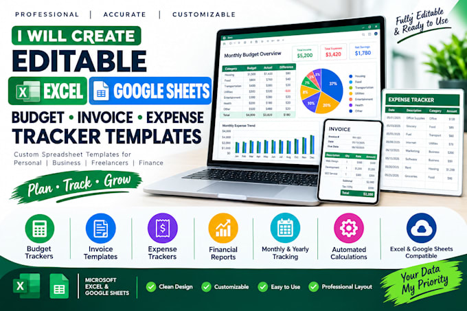 create editable excel google sheets budget invoice expense tracker templates