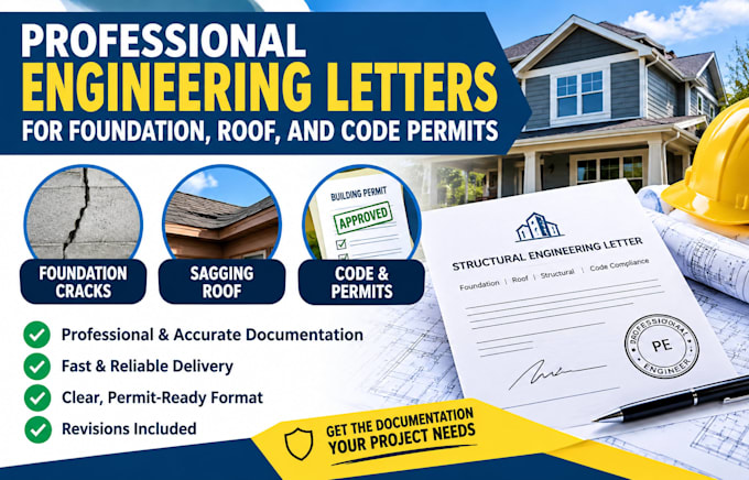 provide engineering letters for foundation crack sagging roof and code permits