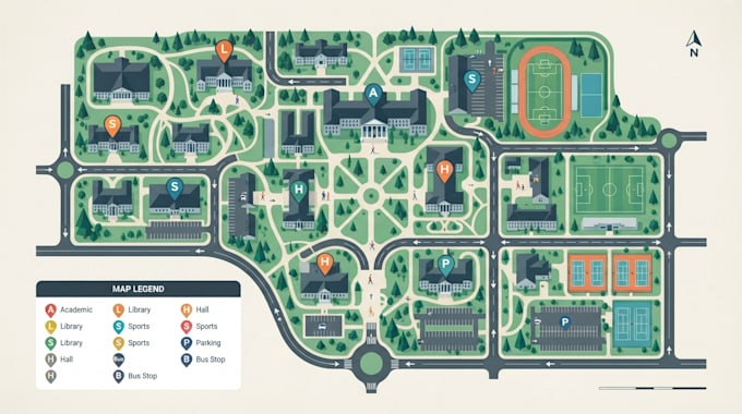 design custom campus map school map navigation map and wayfinding