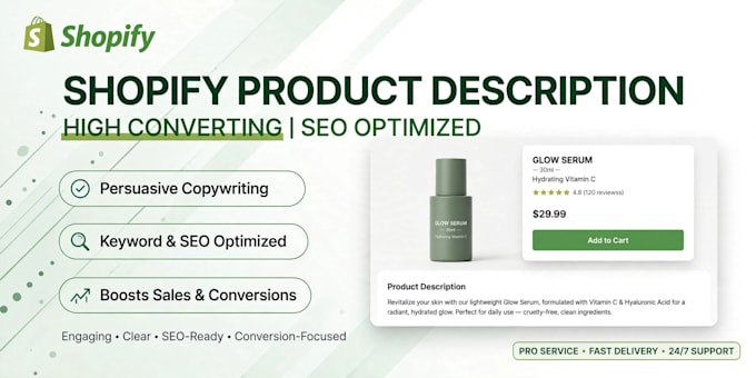 write SEO shopify product description and store content