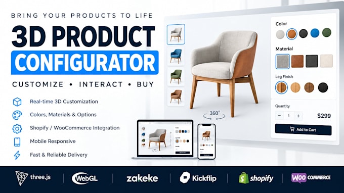 build a 3d product configurator using threejs, webgl, zakeke or kickflip