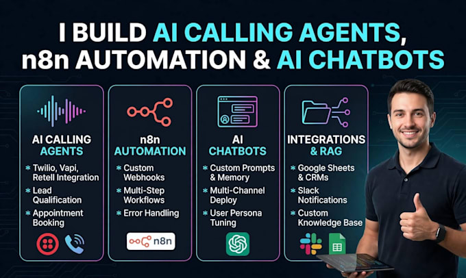 built ai calling agents, n8n automations and ai chat bots