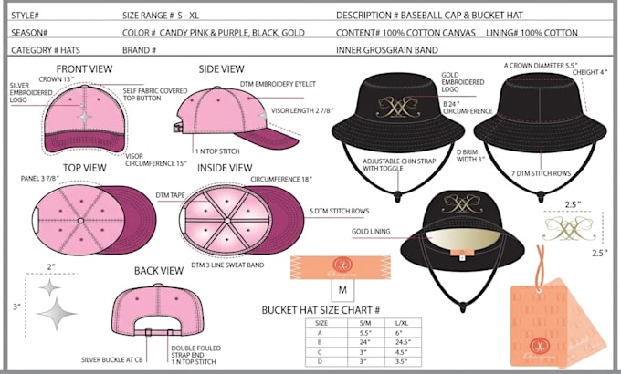 do baseball cap, bucket hat, snapback, trucker hat tech pack for manufacturing