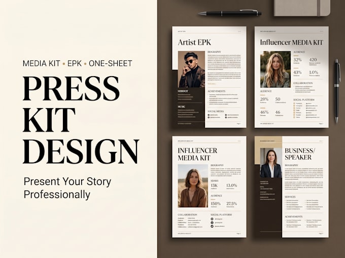 design a professional press kit, media kit, epk and one sheet