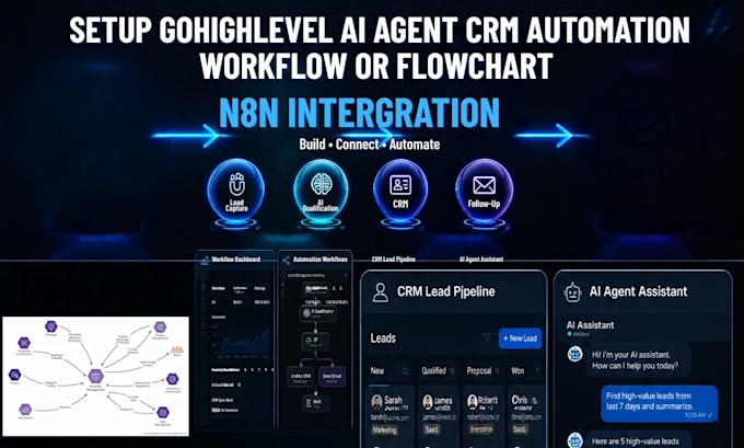setup gohighlevel ai agent CRM automation workflow or flowchart n8n intergration