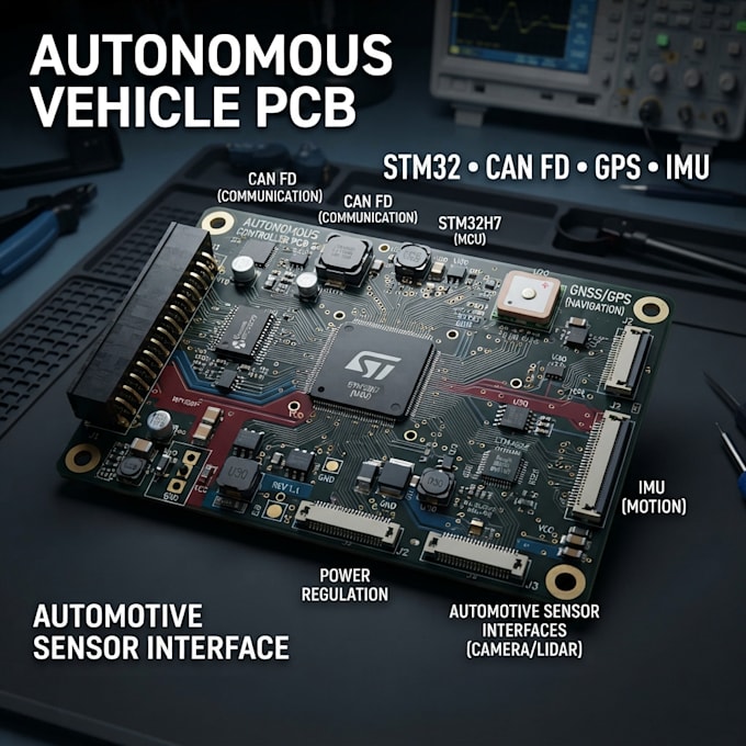 design autonomous vehicle controller pcb with stm32 can gps and sensor interface