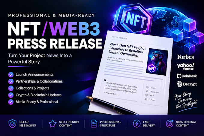 do nft press release writing for web3 crypto blockchain nft brands launches