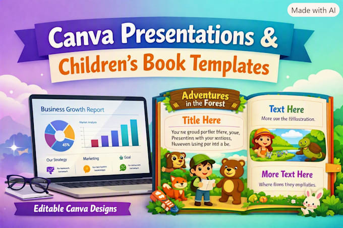 design canva presentations and children book templates