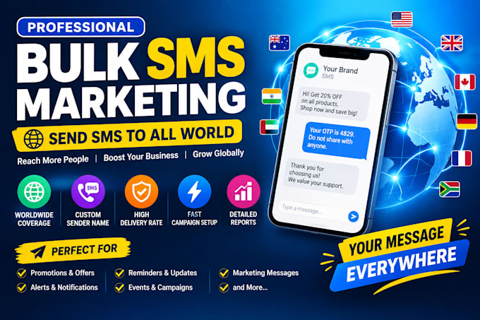send bulk sms to all world with sid, custom sender name, sms marketing, bulk sms