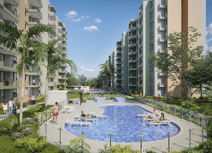buildup municipal property for urban development, infrastructure building render