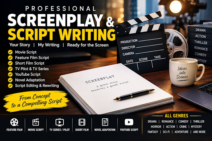 be your script writer, movie script, screenplay scriptwriting, novel adaptation
