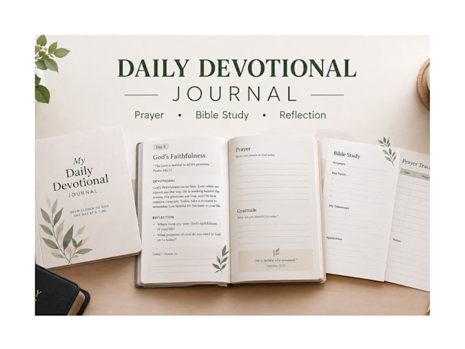 design format daily devotional digital prayer journal, canva journal bible study