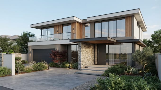design kitchen, 3d rendering, house plan and interior design