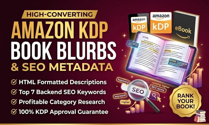 write amazon kdp book description and seo keywords, kdp book blurb