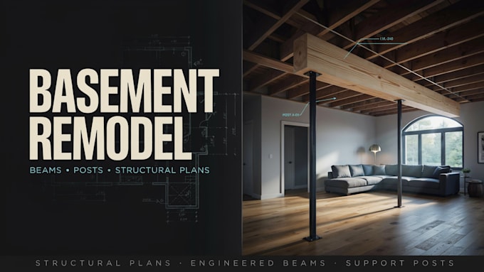 design structural plans for basement remodeling, beams and support posts