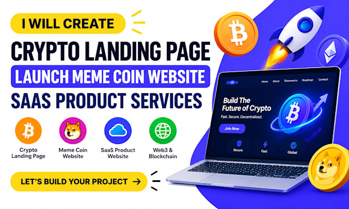 create crypto landing page launch meme coin website saas product services