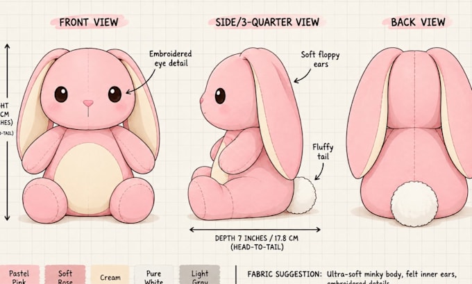 create custom plushie reference sheets, stuffed animal characters and ych design