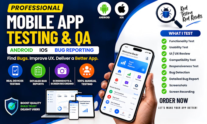 do website testing, app testing, usability testing, bug QA and ios app testing