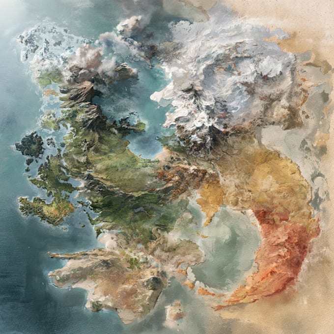draw a fantasy map with digital watercolors