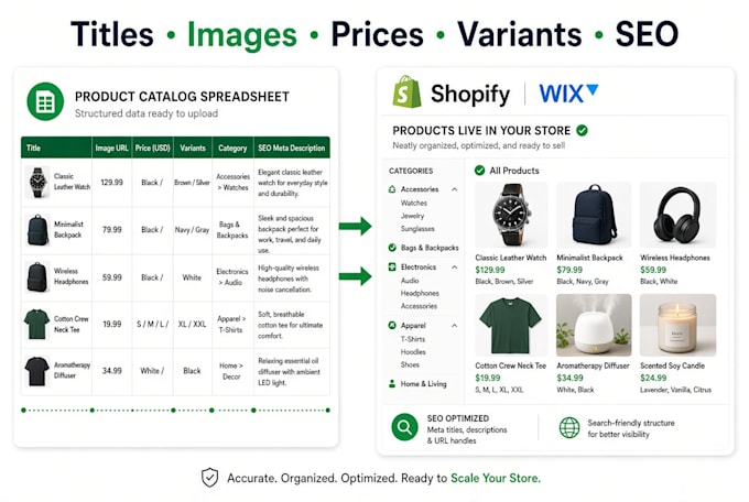 bulk upload and list products on wix and shopify