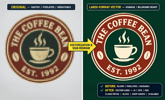 vectorize logo for signage, sign redraw, print ready large format vector