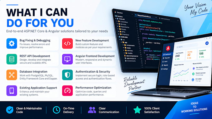fix bugs and develop asp dotnet core angular web applications