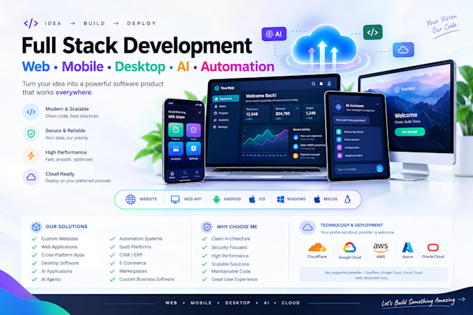 build full stack web, cross platform apps, ai agents and automation