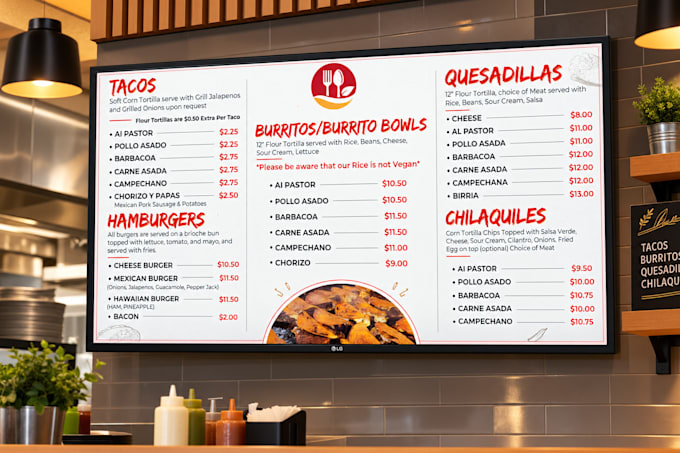 design a digital menu board, TV menu and restaurant led menu