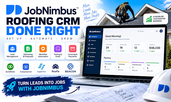 jobnimbus roofing software construction CRM expert, lead management, integration