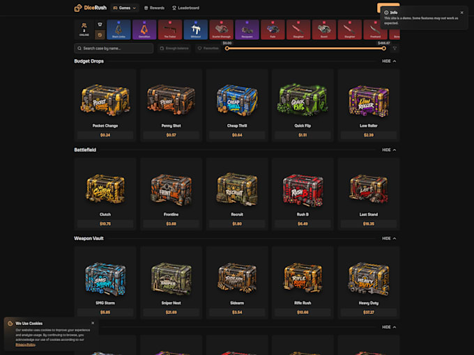 develop a crypto cs2 gaming website with custom games