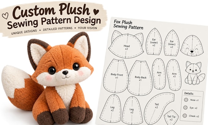 create custom plush sewing pattern stuffed animal toy pattern and PDF templates