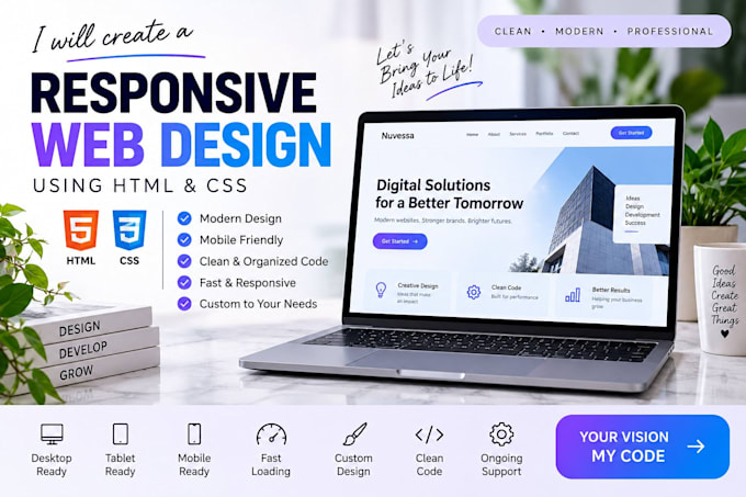 create a responsive website using HTML and CSS