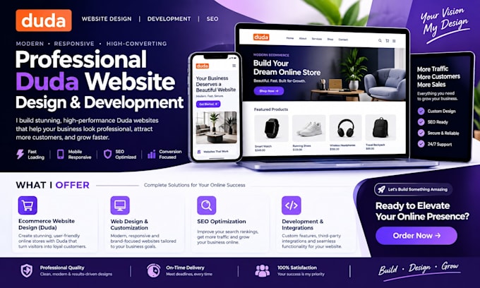 design duda ecommerce website, online store, web design, SEO and development