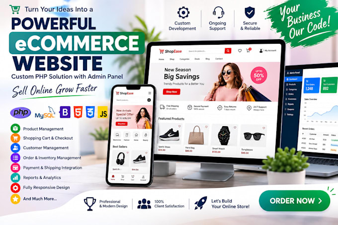 build a customized PHP ecommerce website with admin panel