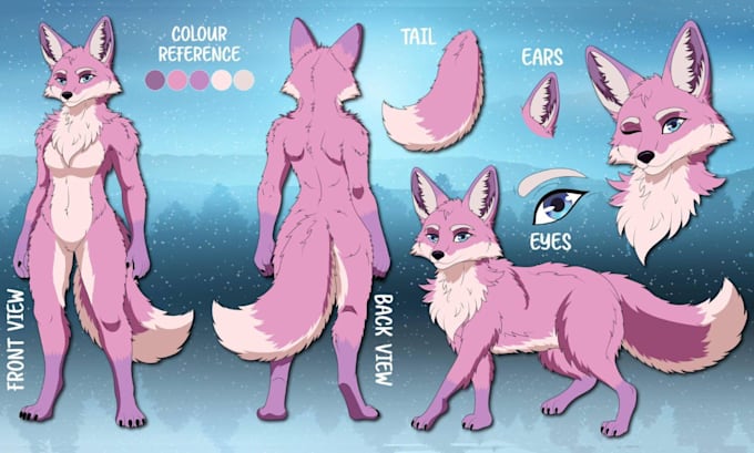 draw a custom furry ref sheet, fursona, anthro character design