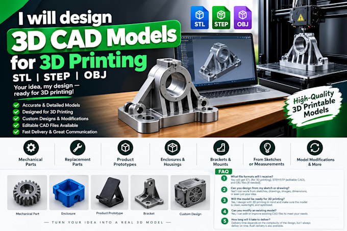 design 3d cad models for 3d printing stl step and obj files