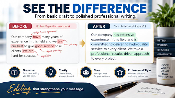 professionally rewrite, edit and polish your content