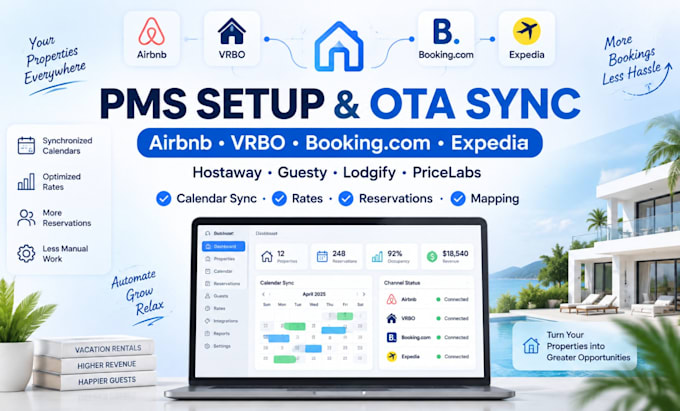 setup hostaway guesty lodgify pms and sync airbnb vrbo booking com