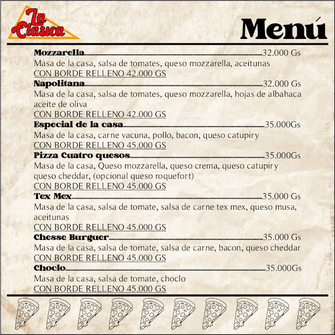 design a professional restaurant, food or pizza menu