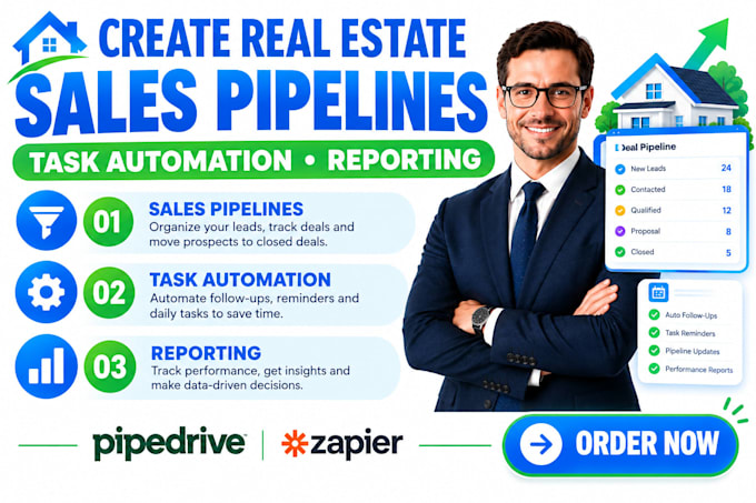 create real estate sales pipelines task automation reporting pipedrive zapier