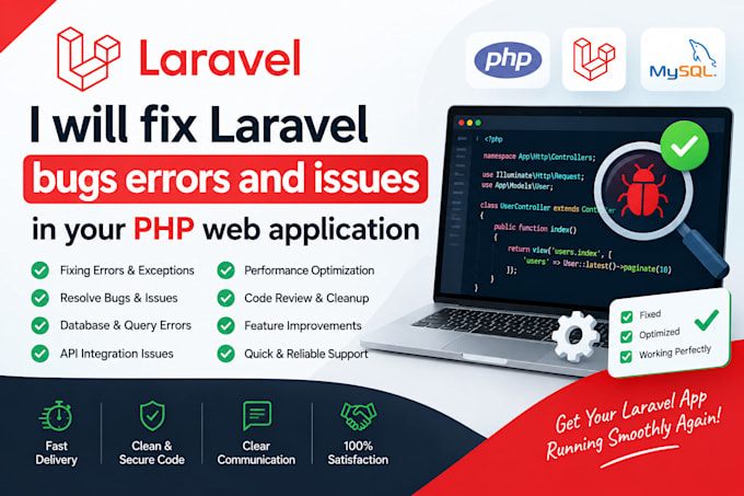 fix laravel bugs errors and issues in your PHP web application