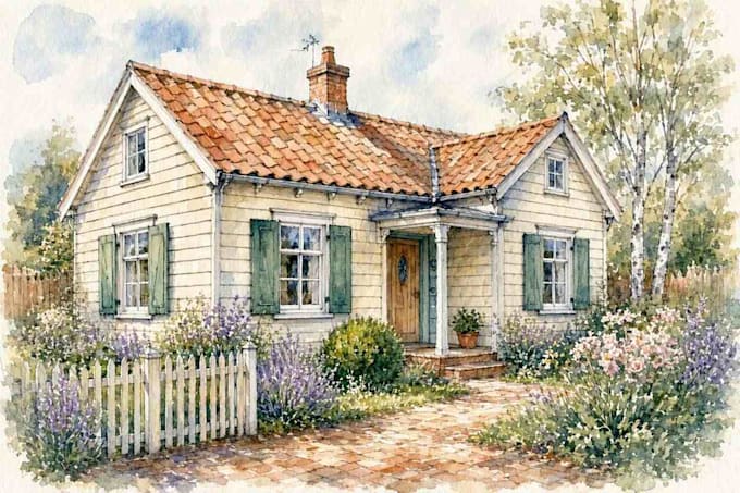 draw house illustration watercolor style