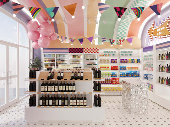 design and render 3d grocery and convenience store interior
