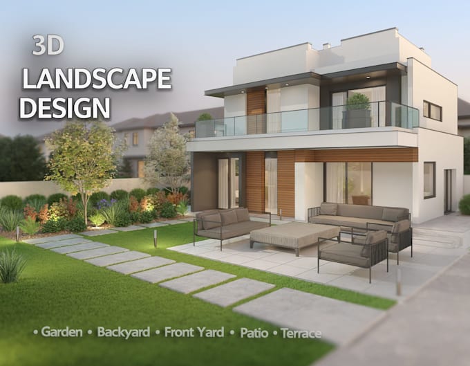 create 3d landscape design for garden backyard front yard patio terrace