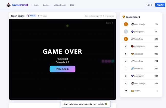 build modern online game portal website