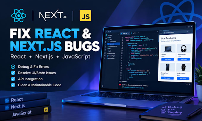 fix react js next js and javascript bugs and frontend issues