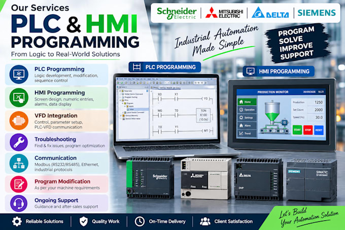 program mitsubishi, delta and schneider plc ladder logic