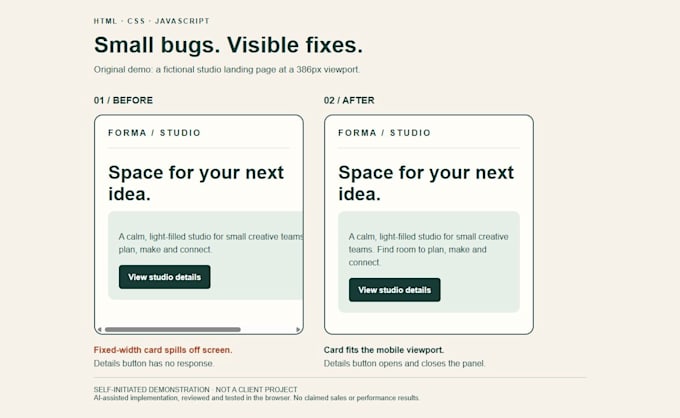 fix HTML CSS and javascript bugs on your website